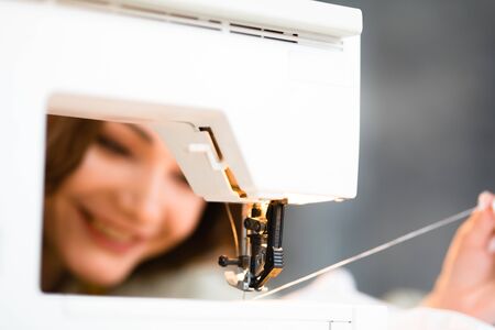 Sewing machine close-up and blurred background