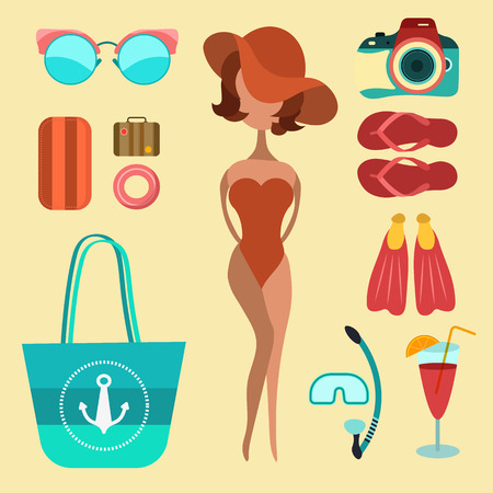 Great designed set of cute beach clothes that can be used in various templatesのイラスト素材
