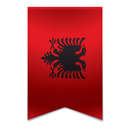 Realistic vector illustration of a ribbon banner with the albanian flag  Could be used for travel or tourism purpose to the country albania in europe のイラスト素材