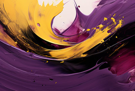 An image of an abstract painting featuring vibrant purple and yellow colors, creating an eye-catching and dynamic composition.の素材
