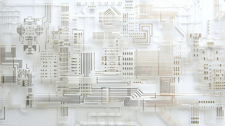 An image of a computer circuit board featuring numerous intricate lines and pathways.の素材