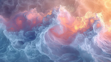 A realistic painting of a powerful wave crashing in the ocean.の素材