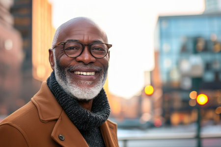 A man with a beard and glasses smiles directly at the camera.の素材