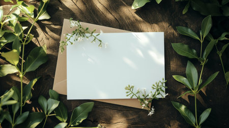 A piece of paper is placed on top of a wooden table, showing a simple and practical setting.の素材