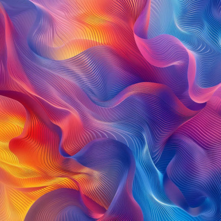 An image showing a vibrant background filled with wavy lines in an array of colors.の素材