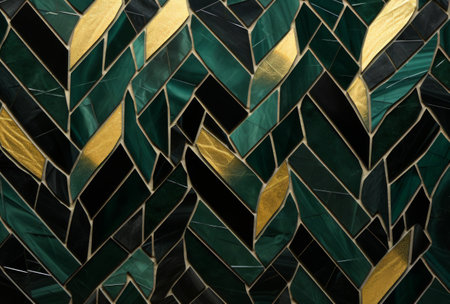This close-up photo shows a wall with a vibrant combination of green and gold colors.の素材