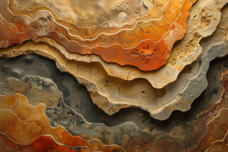 A detailed view of a rock formation featuring a range of shades in oranges and browns.の素材
