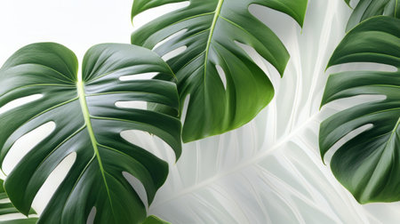A detailed photograph showing the intricate details of a single, vibrant green leaf against a neutral background.の素材