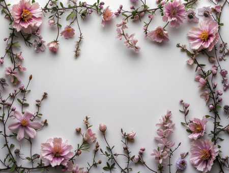 A collection of numerous pink flowers displayed on a plain white background.の素材