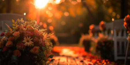 A wooden table serves as the base for a lavish display of numerous flowers, creating a vibrant and colorful scene.の素材