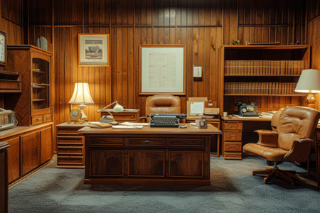 A room featuring a desk, chair, lamp, and bookshelf.の素材