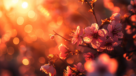 A detailed view of vibrant pink flowers blossoming on the branches of a tree.の素材