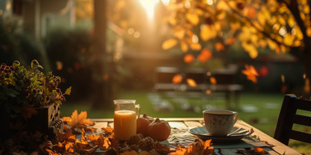 A wooden table is topped with a cup of freshly squeezed orange juice, creating a refreshing and vibrant scene.の素材