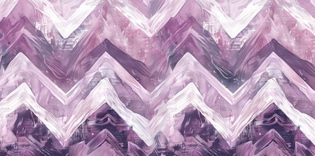 A painting featuring a sophisticated zigzag pattern in shades of purple and white, creating a visually striking and modern aesthetic for any space.の素材