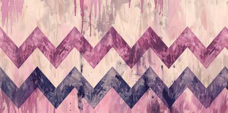 A painting showcasing a striking chevron pattern in shades of pink and blue, creating a visually captivating geometric design.の素材