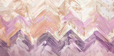 This abstract painting showcases a striking combination of purple and gold colors in a zigzag pattern. The colors blend harmoniously, creating a visually dynamic and eye-catching artwork.の素材