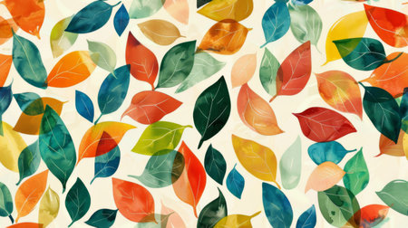 A cluster of small painted leaves in various vibrant colors scattered chaotically on a clean white background.の素材