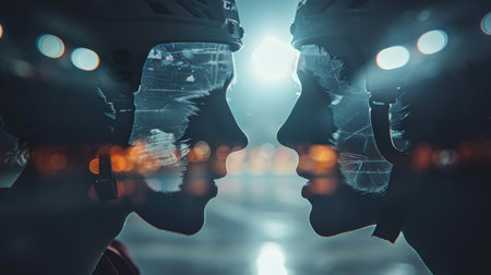 A couple of individuals are standing next to each other, facing the same direction. They appear to be engaging in a conversation or observing something in the distance.の素材