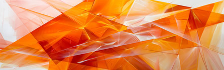This abstract image features a collection of geometric shapes in shades of orange and white. The shapes are arranged in a complex and dynamic composition, creating a sense of movement and energy. The light reflecting off the surfaces of the shapes adds depth and dimension to the image, giving it a modern and contemporary feel.の素材
