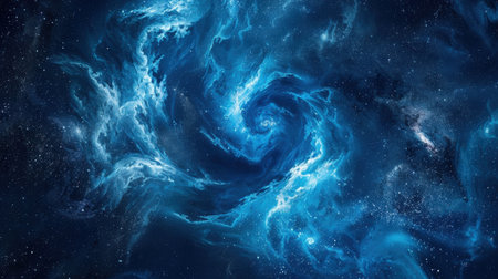 The artwork features an abstract representation of a starry sky, showing vibrant blue swirls and cosmic elements that evoke a sense of infinite space and celestial beauty.の素材