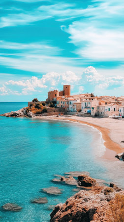 Experience the coastal beauty of Termoli, where turquoise waters meet golden sands, and an ancient castle stands guard over the enchanting village.の素材