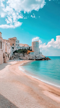 Experience the beauty of Termoli, where soft sandy beaches meet stunning turquoise waters, framed by an ancient castle that commands the coastline.の素材