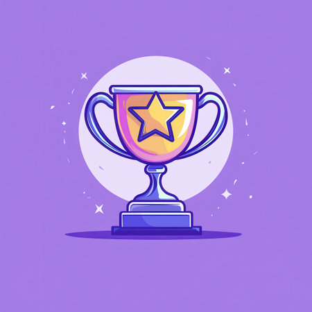 This visual showcases a trophy with a star, representing achievement and success. The shiny design draws attention, highlighting the significance of winning and accomplishments.の素材
