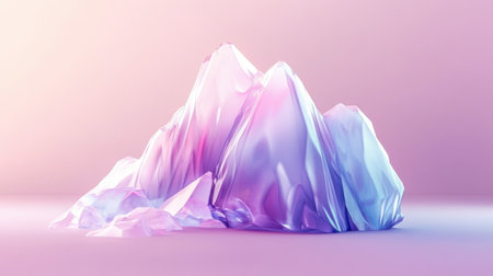 Three abstract mountain forms display a vibrant mix of colors, capturing light beautifully against a smooth pastel background. The scene evokes serenity and artistry.の素材