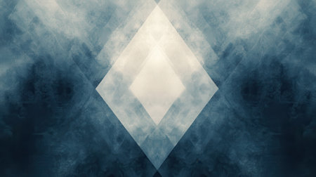 A diamond shape appears in a soft gradient of blues and whites. The background features a textured, blurred effect that enhances the abstract quality. This artwork suggests depth.の素材