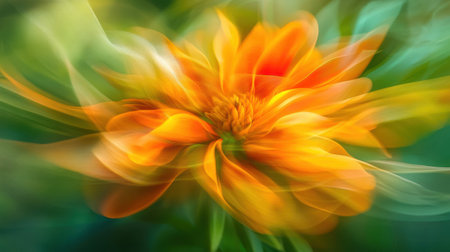 A vivid orange flower showcases its petals against a backdrop of green foliage. The scene captures the essence of a bright afternoon in the garden.の素材