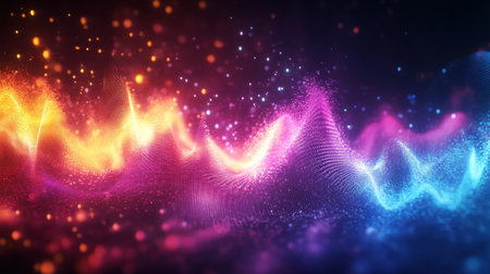 Bright waves of color flow and fluctuate in a dynamic display of light, creating an abstract atmosphere that captivates the viewer's imagination.の素材