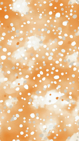 An abstract design with a rich orange backdrop decorated by scattered white dots of various sizes, creating a dynamic and lively pattern that evokes warmth and energy.の素材