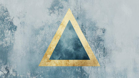 A single triangle in muted blue and gold creates an elegant contrast against a textured background. This minimalist design is perfect for contemporary art lovers and modern decor.の素材
