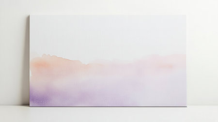 A soft white canvas showcases a minimalist watercolor design in pastel lavender and peach. This elegant piece brings a touch of sophistication to any modern decor space.の素材