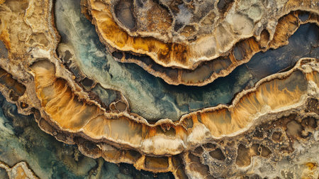 This breathtaking view captures a braided mountain river meandering through gravel bars, showing the intricate patterns formed by the water. The vast landscape reveals nature's artistry.の素材