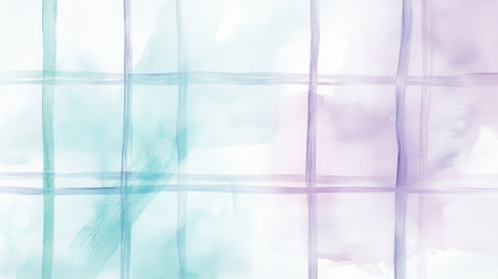 Delicate pastel mint and lavender grid lines create an elegant watercolor composition that seamlessly merges into the canvas, evoking tranquility and creativity.の素材