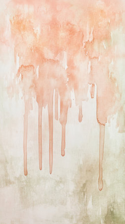 Soft watercolor drips in muted peach and amber hues blend seamlessly into the background, creating an elegant and serene atmosphere. Ideal for artistic inspiration.の素材