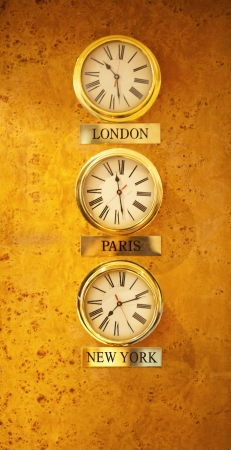 World clock at the reception wall. London, Paris and New Yorkの写真素材