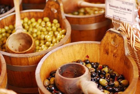 Olives being sold at a traditional farmers street market