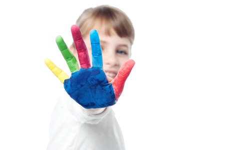 Little girl showing painted palmの写真素材