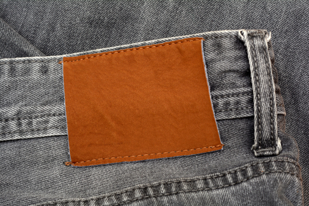 Closeup of Jeans Pent Leather Tag with copy spaceの写真素材