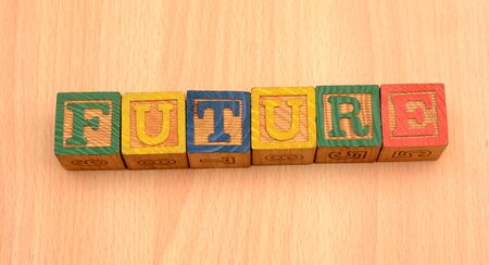 Future Words on wood blocks - Futuristic concept