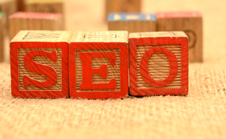 SEO words on wooden blocks Online Marketing conceptの写真素材