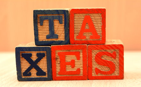 Taxes Word blocks concept of finance activitiesの写真素材