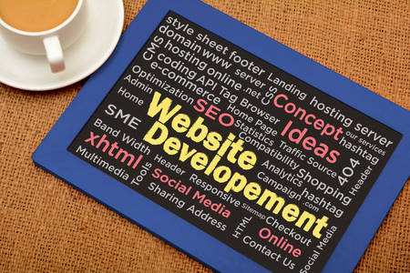 Website Development Chalkboard concept with word collageの写真素材