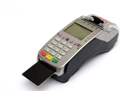 Credit Debit Card Reader Machine on Isolated white backgroundの写真素材