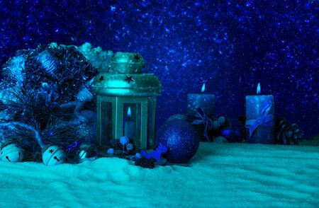 Christmas background with Tree branches and ice snow copy space for your text