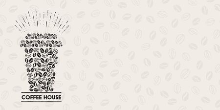 Text of coffee house and seamless pattern with beans Illustration bannerの写真素材