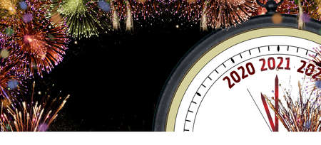 Happy New Year 2021 Celebration banner with yearly clock.