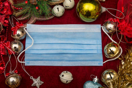 Safe Christmas and new year concept with celebration ornamentsの写真素材